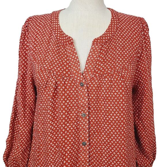 Holding Horses Anthropologie Dress S Rust Red Printed Tiered Button Front - Picture 2 of 12